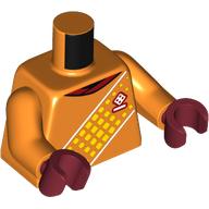 Деталь LEGO Torso Soccer Shirt, Dark Red Collar, Yellow Decoration print, Orange Arms, Dark Red Hands, Оранжевый