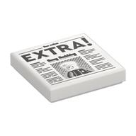 Деталь LEGO Tile 2 x 2 with Newspaper, 'EXTRA!' print, Белый