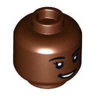 Деталь LEGO Minifig Head, Smile with Teeth/Worried print, Красно-коричневый
