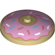 Деталь LEGO Dish 4 x 4 Inverted with Pink Glazed Donut, Sprinkles print, Песочный