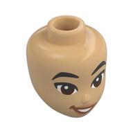 Деталь LEGO Minidoll Head with Black Eyebrows, Reddish Brown Eyes, Open Mouth Smile, Dark Orange Lips print, Теплый песочный