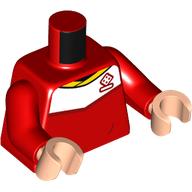 Деталь LEGO Torso Soccer Shirt, White Top, Yellow Collar, Dice Logo print, Red Arms, Light Nougat Hands, Красный