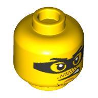 Деталь LEGO Minifig Head Black Eyemask, Stubbled Beard, Moustache, Angry/Mean Lopsided Grin print, Желтый