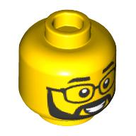 Деталь LEGO Minifig Head Black Eyebrows, Glasses, Beard, Moustache, Big Grin print, Желтый