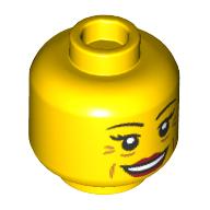 Деталь LEGO Minifig Female, Dark Red Lips, Crows Feet, Wrinkles, Smile/Shocked Open Mouth print, Желтый