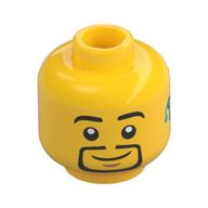 Деталь LEGO Minifig Head, Circular Beard, Dark Turquoise Hearing Aid print, Желтый