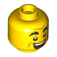 Деталь LEGO Minifig Head, Thick Black Eyebrows, Raised Eyebrow Questioning/Open Mouth Smile/Joy print, Желтый