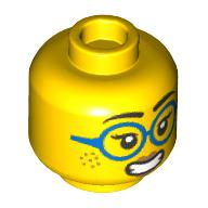Деталь LEGO Minifig Head, Dark Azure Glasses, Freckles, Nervous Grin / Straight Closed Mouth with Sweat Drop print, Желтый