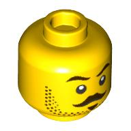 Деталь LEGO Minifig Head Dark Brown Eyebrows, Moustache, Soul Patch, Stubbled Beard, Stern/Scared print, Желтый