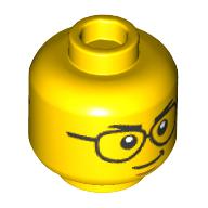 Деталь LEGO Minifig Head, Black Glasses, Smirk/Shocked print, Желтый