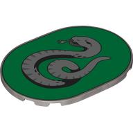 Деталь LEGO Tile 6 x 8 with Rounded Corners with Slytherin Crest print, Матовый серебристый