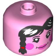 BigFig Head Black Long Hair, Pigtails with Red Bands, Dark Pink Cheeks, Lips print