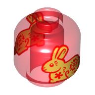 Деталь LEGO Minifig Head (No Face), Gold Bunny/Rabbit print, Прозрачный красный