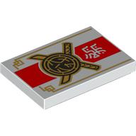 Деталь LEGO Tile 2 x 3 with Red Banner, Golden Shield/Weapon print, Белый