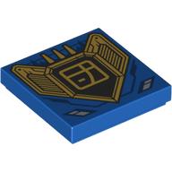 Деталь LEGO Tile 2 x 2 with Gold Shield, Asian Symbol print, Голубой