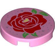 Деталь LEGO Tile Round 2 x 2 with Red Rose, Bright Light Yellow Heart Center print, Ярко-розовый