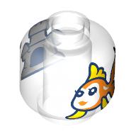 Деталь LEGO Minifig Head Cleo, Fishbowl Goldfish and Castle print, Прозрачный бесцветный