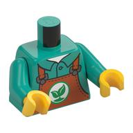Деталь LEGO Torso Shirt, under Dark Orange Apron, Green Leaf Symbol print, Dark Turquoise Arms, Yellow Hands, Темно-бирюзовый