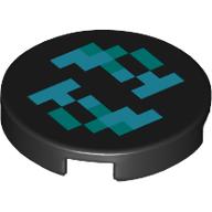 Деталь LEGO Tile Round 2 x 2 with Bottom Stud Holder with Pixelated Dark Turquoise and Dark Azure Squares Print, Черный