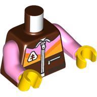 Деталь LEGO Torso, Jacket with Bright Pink/Orange/Bright Light Orange Decorations, Zipper print, Bright Pink Arms, Yellow Hands, NO.6373, Красно-коричневый
