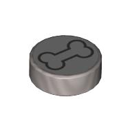 Деталь LEGO Tile 1 x 1 Round with Black Bone print, Матовый серебристый