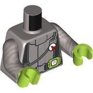 Деталь LEGO Torso, Black Straps, Pressure Gaige, Lime Radio print, Flat Silver Arms, Lime Hands, Матовый серебристый