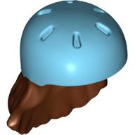 Деталь LEGO Hair and Helmet, Long with Medium Azure Helmet Pattern, Красно-коричневый