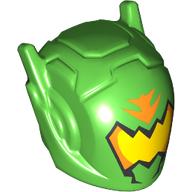 Деталь LEGO Helmet with Antennae and Yellow Visor, Orange Markings print, Ярко-зеленый