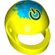 Деталь LEGO Helmet, Standard with Dark Blue On/Off Button on Medium Azure/Dark Azure Background print, Насыщенный желтый