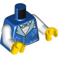 Деталь LEGO Torso Jacket, Bright Light Blue Color, Bow Tie, White Shirt print, White Arms, Yellow Hands, Голубой