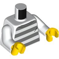 Деталь LEGO Torso Prison Sweater, Dark Bluish Gray Stripes Print, White Arms, Yellow Hands, Белый