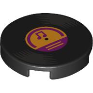 Деталь LEGO Tile Round 2 x 2 with Vinyl Record, Bright Light Orange Center, Magenta Music Note print, Черный