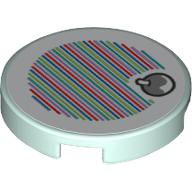 Деталь LEGO Tile Round 2 x 2 with Bottom Stud Holder with Yoshi Fruit and Barcode Print (Sticker), Светлый морской волны