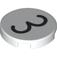 Деталь LEGO Tile Round 2 x 2 with Black '3' print, Белый