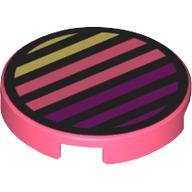 Деталь LEGO Tile Round 2 x 2 with Black Grill, Bright Light Yellow/Coral/Dark Purple Slits print, Коралловый