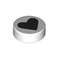 Деталь LEGO Tile Round 1 x 1 with Black Heart print, Белый