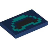 Деталь LEGO Tile 2 x 3 with Pixelated Black/Dark Turquoise Shapes print, Темно-синий