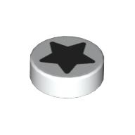 Деталь LEGO Tile Round 1 x 1 with Black Star print, Белый