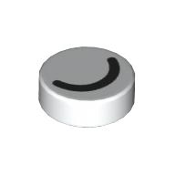 Деталь LEGO Tile Round 1 x 1 with Thin Black Halve Circle / Closed Eye print, Белый