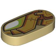 Деталь LEGO Tile Round 1 x 2 with White/Lime Eye, Gold Armour print, Песочный