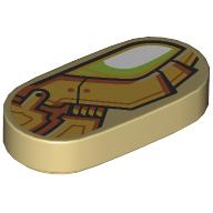 Деталь LEGO Tile Round 1 x 2 with White/Lime Eye, Gold Armour print, Песочный