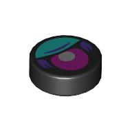 Деталь LEGO Tile Round 1 x 1 with Magenta Eye, Dark Turquoise Eyelid print, Черный