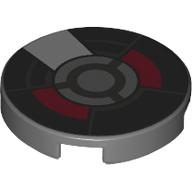 Деталь LEGO Tile Round 2 x 2 with Silver Circle, Dark Red/Silver Armour print, Темный сине-серый