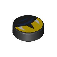 Деталь LEGO Tile Round 1 x 1 with Half Closed Yellow Eye, Dark Blue Stripes print, Черный