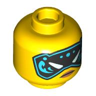 Деталь LEGO Minifig Head Nya, Black and Bright Light Blue Eye Mask / Beauty Mark, Determined Stare print, Желтый