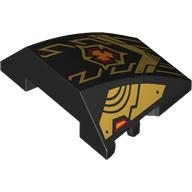 Деталь LEGO Wedge Curved 4 x 3 No Studs with Gold Decorations, Dark Red/Bright Light Orange Symbol print, Черный