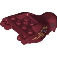 Деталь LEGO Creature Body Part, Dragon Head Upper Jaw with Bright Light Orange/Black Markings, Lavender Eyes Print, Темно-красный
