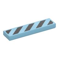 Деталь LEGO Tile 1 x 4 with Black Diagonal Stripes Print, Средне-лазурный
