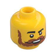 Деталь LEGO Minifig Head, Raised Thick Black Eyebrow, Dark Orange Moustache, Beard, Open Mouth print, Желтый
