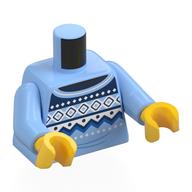 Деталь LEGO Torso, Blue/Dark Blue Knitted Sweater print, Bright Light Blue Arms, Yellow Hands, Ярко-светло-голубой